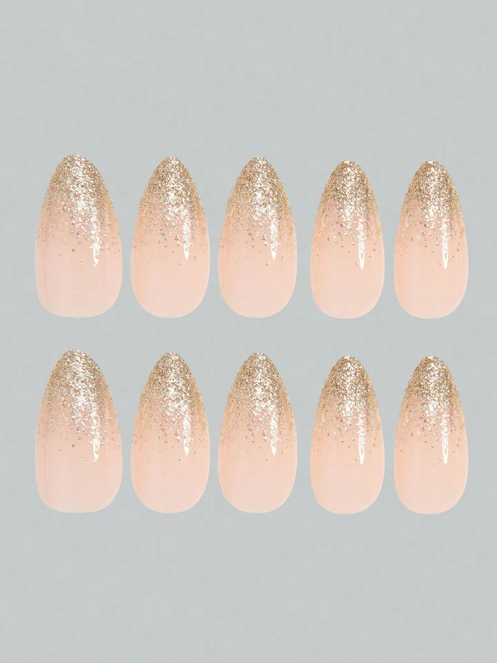 Yellow Base Color Burst Glitter Gold Press-on Nails