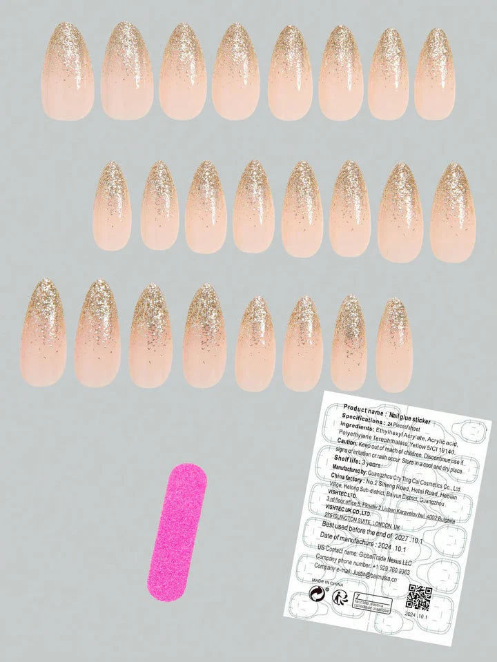 Yellow Base Color Burst Glitter Gold Press-on Nails