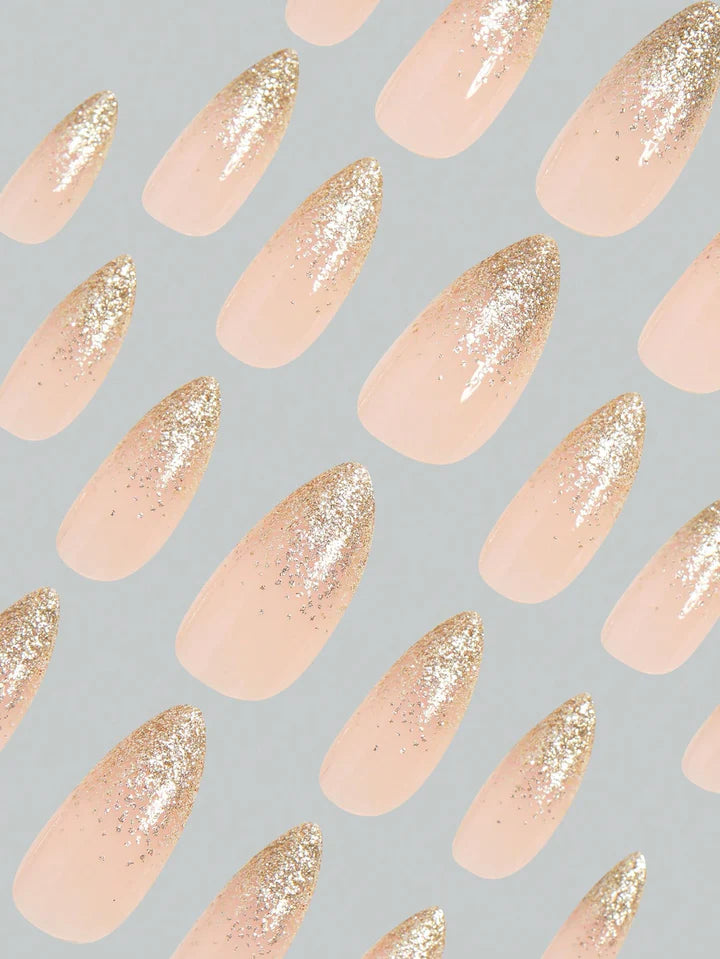 Yellow Base Color Burst Glitter Gold Press-on Nails