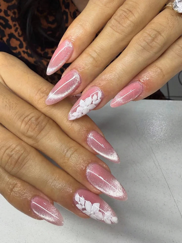Pink Daisy Ombre Nails