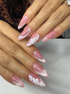 Pink Daisy Ombre Nails