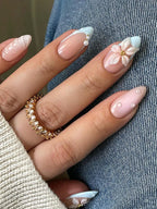 Ocean & Floral Almond 3D Press-on Nails
