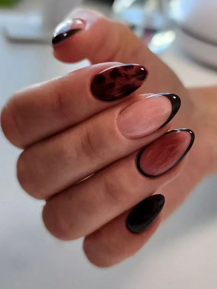 French Tip Leopard Almond Nails