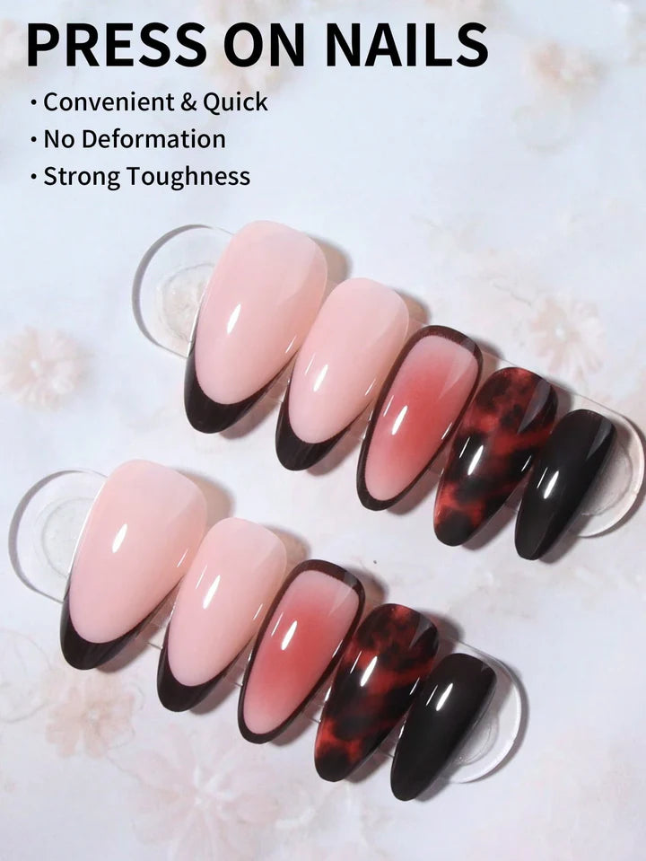 French Tip Leopard Almond Nails