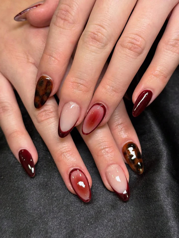 French Tip Leopard Almond Nails