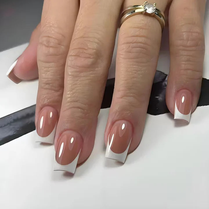 Short Square White French Nails