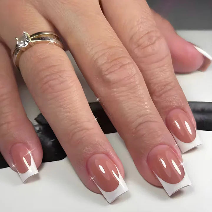 Short Square White French Nails