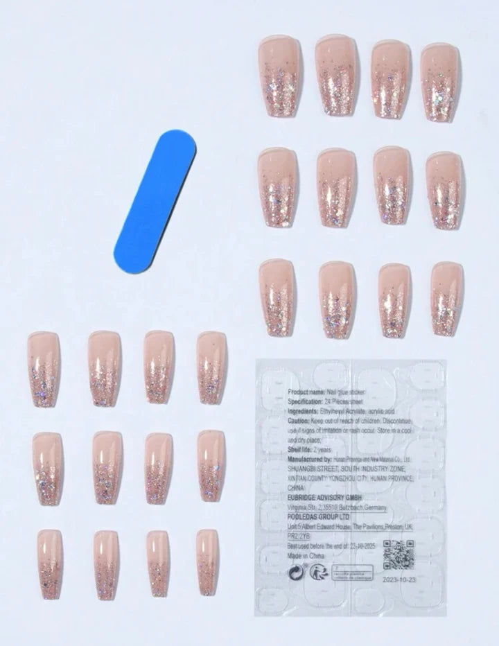 Premium Long coffin glitter press on nails