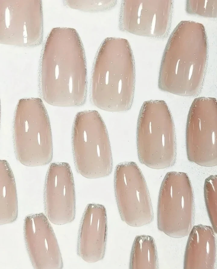 Silver Glitter Edge See-through Coffin Shaped Nails