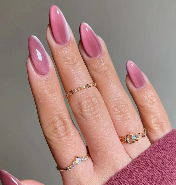 Pink Cat Eye Almond Nails