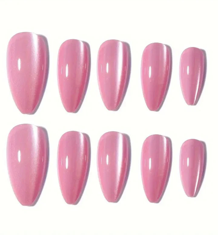 Pink Cat Eye Almond Nails