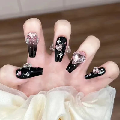 Handmade Luxury Press On Nails – Custom Thick Acrylic Set with Sparkling Rhinestones