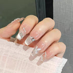Handmade Crystal Luxury Square Nails Full Diamond French Manicure Set