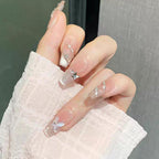 Handmade Crystal Luxury Square Nails Full Diamond French Manicure Set