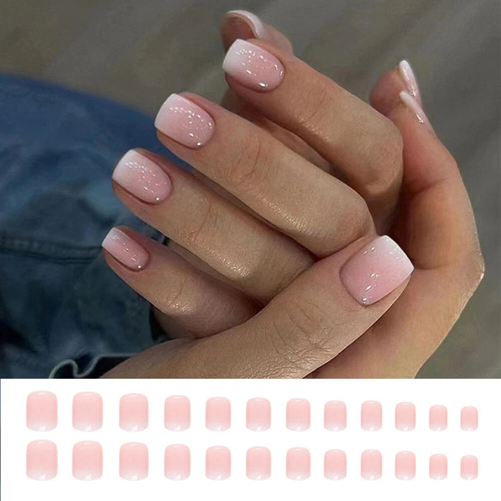 Square False Nails French Manicure Fake Tips