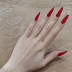 Deep Red Glossy Fake Nail Long Sharp Tips 24pcs