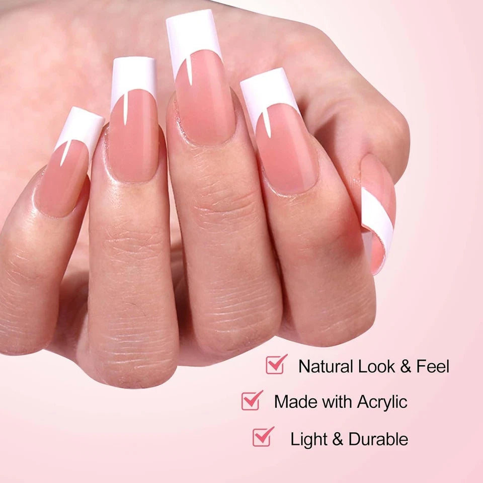Pink white long coffin press nail set