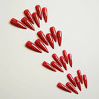 Deep Red Glossy Fake Nail Long Sharp Tips 24pcs