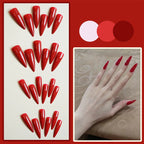 Deep Red Glossy Fake Nail Long Sharp Tips 24pcs