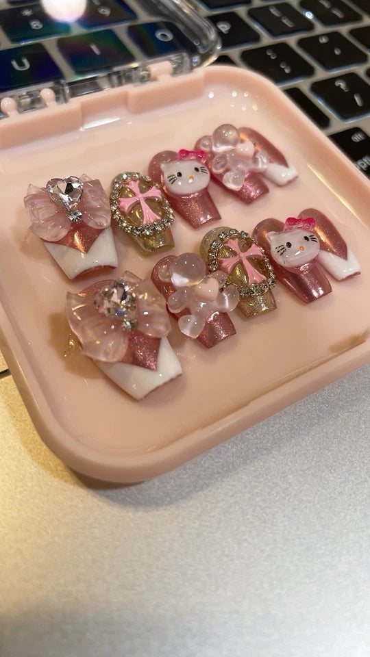 Square Shape Handmade Press On Nails, 10 Pcs