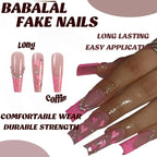 Pink French Glue on Nails Shiny Rhinestone